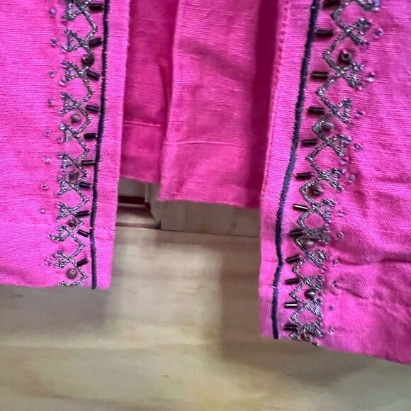 Vtg Brownstone Studio pinky-red bead embellished hook & eye closure cardigan - Picture 3 of 7